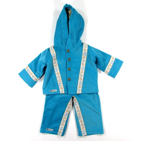 Manteau et pantalon bébé garçon 9 mois en velours côtelé bleu turquoise