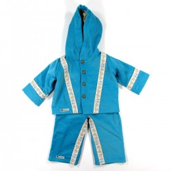 Manteau et pantalon bébé garçon 9 mois en velours côtelé bleu turquoise