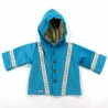 Veste à capuche bébé garçon 12 mois velours bleu turquoise, 4 boutons à tête d'ours ferment les devants