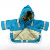 Veste bébé garçon turquoise avec doublure satin couleur sable et galon brodé avec motifs enfantins