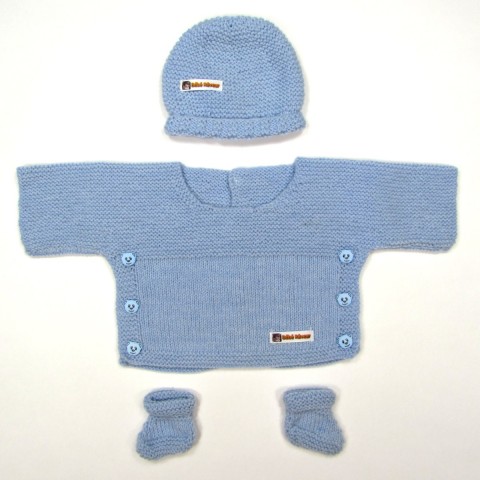 Brassière bébé naissance garçon en maille acrylique bleu layette