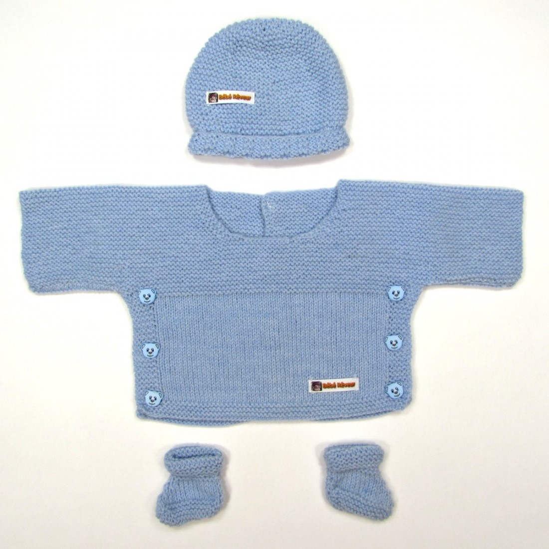 Brassière tricot bleu ciel bébé garçon naissance