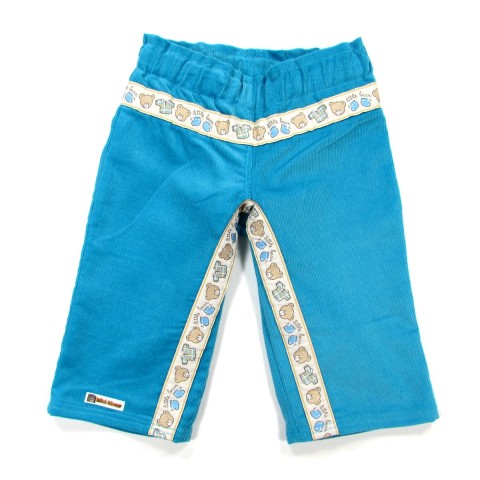 Pantalon bébé garçon 9 mois velours bleu turquoise ruban à motifs enfantins à l'entrejambe et sous la taille