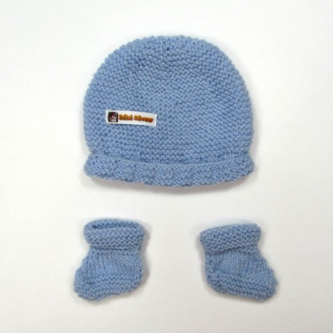 Bonnet et chaussons bleu, trousseau bébé garçon prématuré