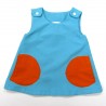 Robe chasuble en suédine bleu turquoise et poches oranges bébé 6 mois
