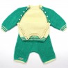 Pull raglan et sarouel en tricot vert et écru pour bébé garçon