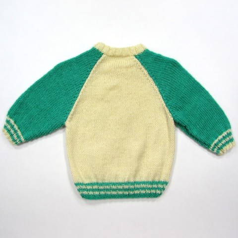 Pull bébé garçon en laine vert et naturel, emmanchures raglan