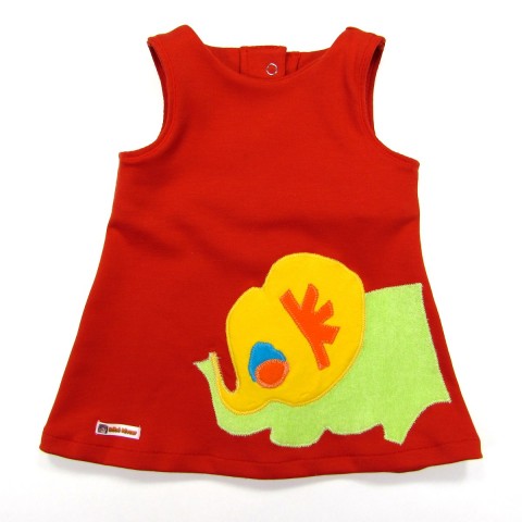 Chasuble jersey opaque rouge bébé fille 6 mois avec motif éléphant devant