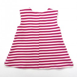 Robe bébé fille 6 mois en jersey à rayures blanc et fuchsia avec vignettes moutons sur le devant