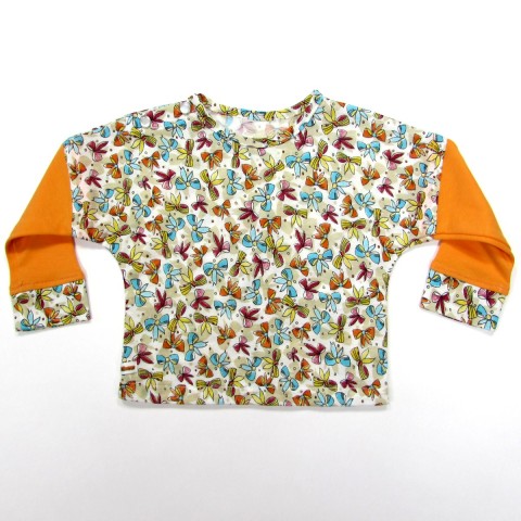 T-shirt jersey bébé fille à motifs noeuds papillon, manches orange uni