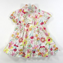 Robe bébé fille 1 an en popeline à motifs fleurs et coccinelle