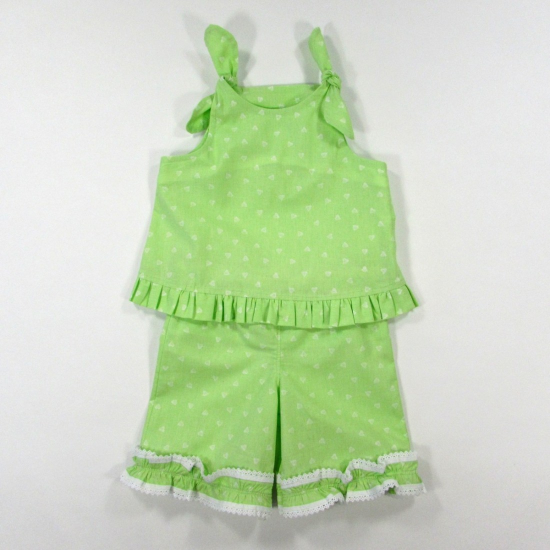 Top à bretelles et short vert anis bébé fille