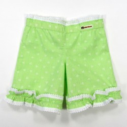 Short vert clair bébé fille avec galon macramé blanc