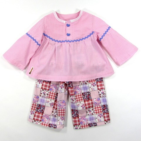 Blouse Vichy rose et pantalon bébé fille 18 mois