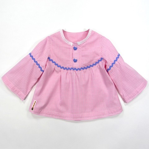 Blouse manches longues vichy rose bébé fille 18 mois