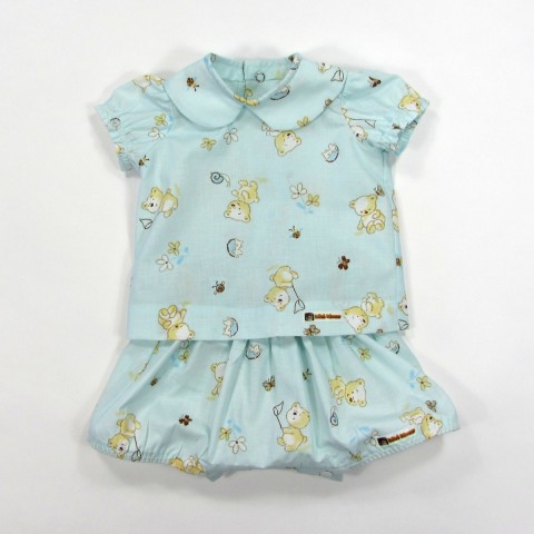 Blouse et bloomer bleu ciel bébé garçon 1 mois