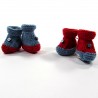 Chaussons naissance bébé garçon en tricot fait main couleur rouge et bleu