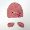 Bonnet + chaussons en laine rose poudre bébé fille prématurée