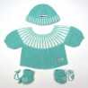 Ensemble tricot layette naissance bébé garçon vert rayé blanc